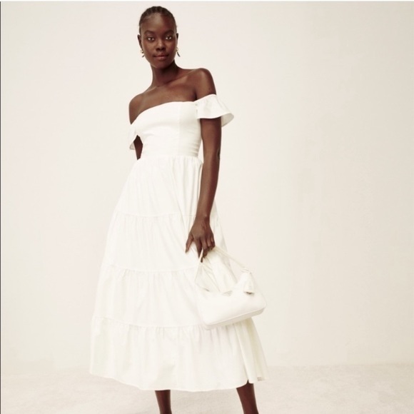 Reformation Dresses & Skirts - Reformation Derek Cotton Off Shoulder Tiered Midi Dress